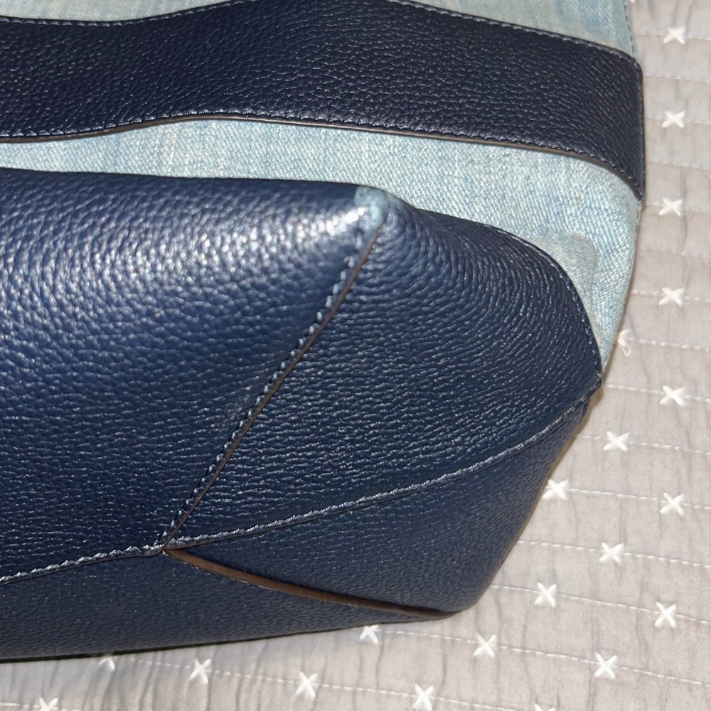 Michael Kors Navy Leather and Denim Striped Tote 👜 - Picture 14 of 16